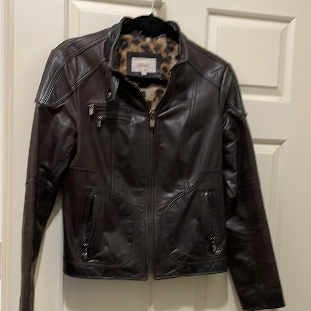 Laundry by Shelli Segal Dark Brown Leather Zip-Front Jacket (sz m)